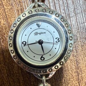Brighton Silver-Tone Pendant Watch Bracelet with White Dial
